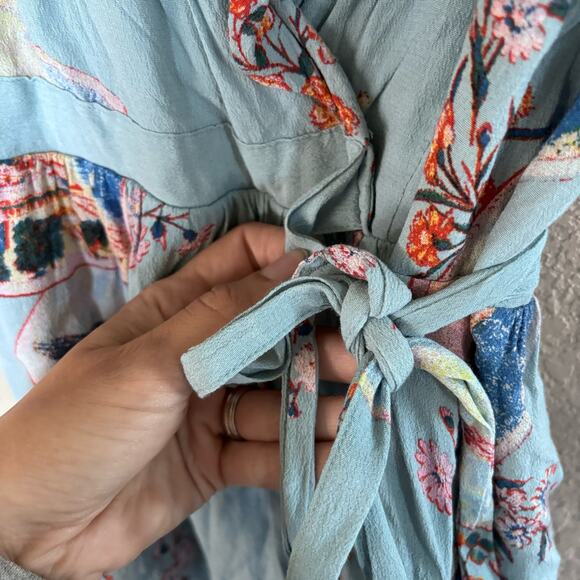 Maeve Anthropology Size 4 Rosalia Wrap Dress Blue Floral Ruffled Sleeveless - Picture 6 of 10